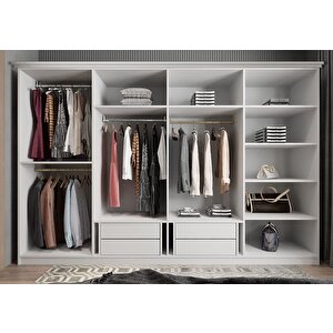 Falcon Membran 8 Kapaklı 4 Çekmeceli Dolap Gardırop Montaj Dahil - Beyaz 320 Cm