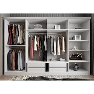 Sementa Membran 8 Kapaklı 4 Çekmeceli Dolap Gardırop Montaj Dahil - Beyaz 320 Cm