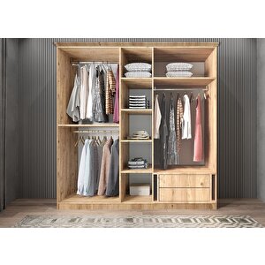 Varna Membran 5 Kapaklı Gardırop Montaj Dahil - Çam Beyaz 175 Cm