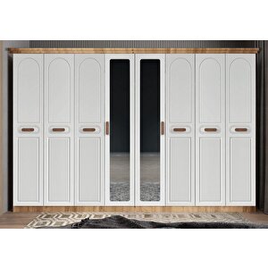 Falcon Membran 8 Kapaklı 4 Çekmeceli Dolap Gardırop Montaj Dahil - Çam Beyaz 280 Cm
