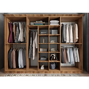 Arona Membran 7 Kapaklı Gardırop Montaj Dahil - Ceviz Beyaz 245 Cm