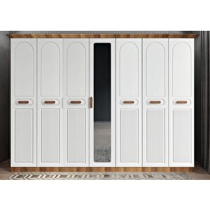 Etro Membran 7 Kapaklı Gardırop Montaj Dahil - Ceviz Beyaz 280 Cm