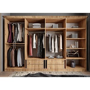 Sementa Membran 8 Kapaklı 4 Çekmeceli Dolap Gardırop Montaj Dahil - Çam Beyaz 320 Cm
