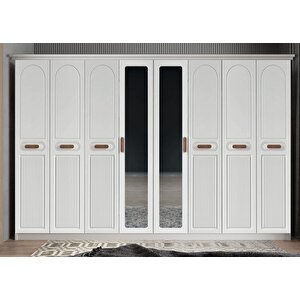 Falcon Membran 8 Kapaklı 4 Çekmeceli Dolap Gardırop Montaj Dahil - Beyaz 280 Cm