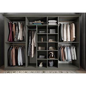 Etro Membran 7 Kapaklı Gardırop Montaj Dahil - Füme Beyaz 245 Cm