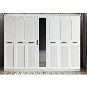 Etro Membran 7 Kapaklı Gardırop Montaj Dahil - Beyaz 245 Cm