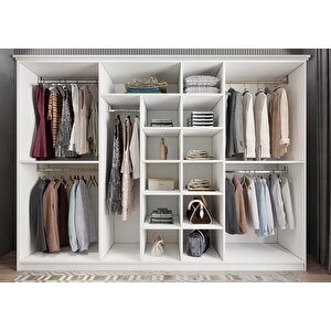 Etro Membran 7 Kapaklı Gardırop Montaj Dahil - Beyaz 245 Cm