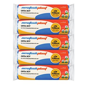 Newtechplast Çöp Torbası, Orta Boy, Mavi, 55 X 60 Cm., 5 Rulo 100 Adet