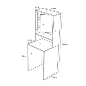 Çamaşır Makinesi Dolabı Hayzum 180*066*55 Banyo Kiler Dolabı Rivoli
