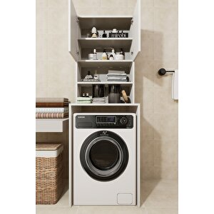 Çamaşır Makinesi Dolabı Hayzum 180*066*55 Banyo Kiler Dolabı Beyaz Beyaz