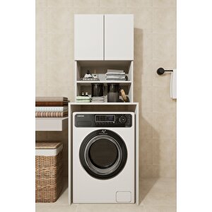 Çamaşır Makinesi Dolabı Hayzum 180*066*55 Banyo Kiler Dolabı Beyaz Beyaz
