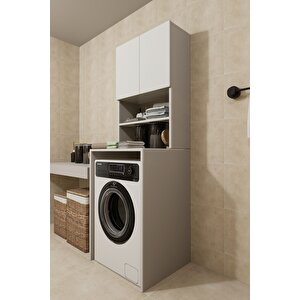 Çamaşır Makinesi Dolabı Hayzum 180*066*55 Banyo Kiler Dolabı Beyaz