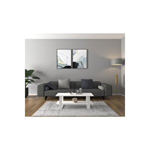 İndex Modern Orta Sehpa Beyaz - Ahşap Ayaklı Dikdörtgen Tasarım 90x50