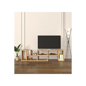 Çok Şekilli Fonksiyonel Tv Sehpası, Dekoratif Sehpa-kitaplık, Blok Tv Ünitesi, Rivoli Çam