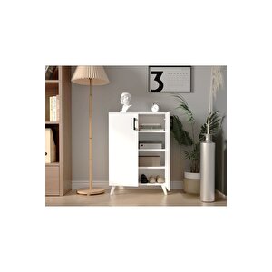 4 Raflı 2 Kapaklı Ayakkabılık Çok Amaçlı Dolap Banyo Dolabı Mutfak Dolabı Beyaz