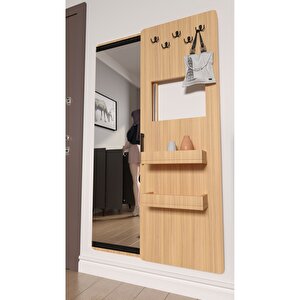 Gizli Boy Aynası, Dekoratif Vestiyer, Modern Askılık, Sürgülü Kapaklı Boy Aynası, Aynalı Vestiyer Çam
