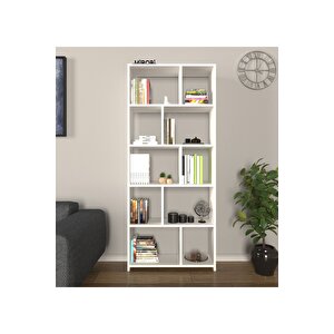 Cordoba 5 Raflı 10 Bölmeli Kitaplık Dekoratif Modern Kitaplık, Beyaz Beyaz