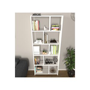 Cordoba 5 Raflı 10 Bölmeli Kitaplık Dekoratif Modern Kitaplık, Beyaz Beyaz