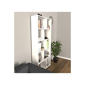 Cordoba 5 Raflı 10 Bölmeli Kitaplık Dekoratif Modern Kitaplık, Beyaz Beyaz