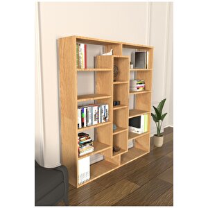 Kiola 14 Bölmeli Dekoratif Açık Tasarım Kitaplık Modern Kitaplık Rivoli Çam