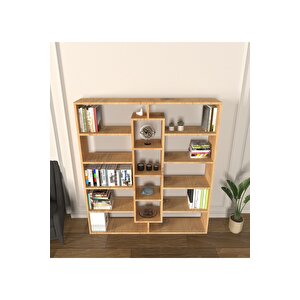 Kiola 14 Bölmeli Dekoratif Açık Tasarım Kitaplık Modern Kitaplık Rivoli Çam
