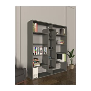 Kiola 14 Bölmeli Dekoratif Açık Tasarım Kitaplık Modern Kitaplık Antrasit Antrasit