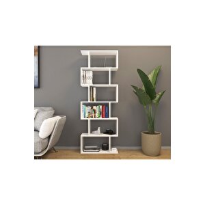 6 Raflı Kitaplık Dekoratif Raf Zigzag Kitaplık Beyaz