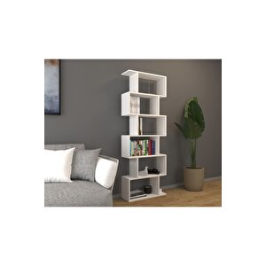 6 Raflı Kitaplık Dekoratif Raf Zigzag Kitaplık Beyaz