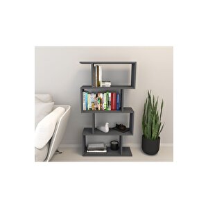 Miristanbul 4 Raflı Kitaplık Dekoratif Raf Zigzag Kitaplık Antrasit