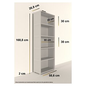 Modern 5 Raflı Kitaplık Dekoratif Kitaplık Beyaz Beyaz