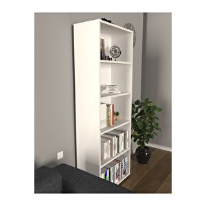 Modern 5 Raflı Kitaplık Dekoratif Kitaplık Beyaz