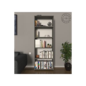 Modern 5 Raflı Kitaplık Dekoratif Kitaplık Antrasit Antrasit