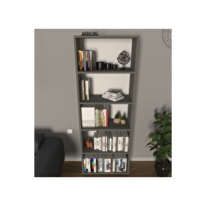 Modern 5 Raflı Kitaplık Dekoratif Kitaplık Antrasit Antrasit