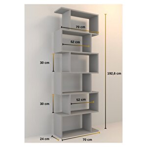 6 Raflı Kitaplık, Dekoratif Raf Zigzag Kitaplık, Labirent Dekor, Rivoli