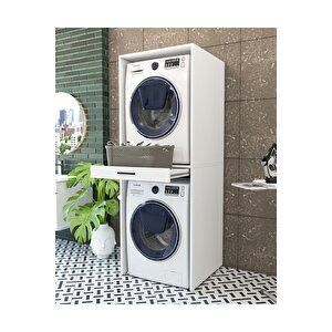 Banyo Dolabı Çamaşır Ve Kurutma Makinesi Dolabı Çekmeceli Beyaz