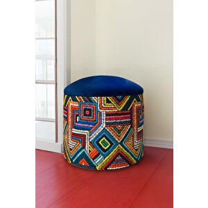 Okyanus Xl Puf - El Yapımı Etnik Desenli Sandıklı Silindir Puf - Çok Amaçlı Dekoratif Bench