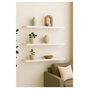 50 Cm 3lü Mat Beyaz Mdf Uçan Duvar Rafı Gizli Bağlantı Kitaplık