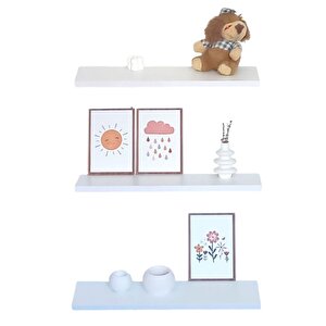 50 Cm 3lü Mat Beyaz Mdf Uçan Duvar Rafı Gizli Bağlantı Kitaplık