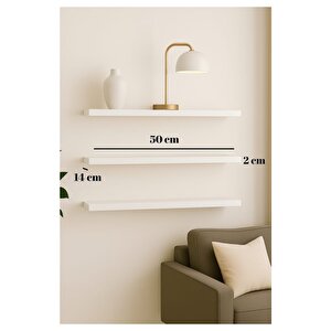 50 Cm 3lü Mat Beyaz Mdf Uçan Duvar Rafı Gizli Bağlantı Kitaplık