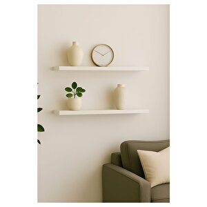 50 Cm 2li Mat Beyaz Mdf Uçan Duvar Rafı Gizli Bağlantı Kitaplık
