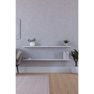 100 Cm 2li Mat Beyaz Mdf Uçan Duvar Rafı Gizli Bağlantı Kitaplık