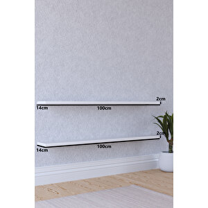 100 Cm 2li Mat Beyaz Mdf Uçan Duvar Rafı Gizli Bağlantı Kitaplık