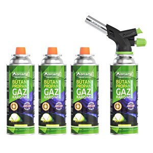 Orcamp Çakmaklı Kartuş Pürmüz Set + 3 Adet 227 Gram Gaz Kartuşu