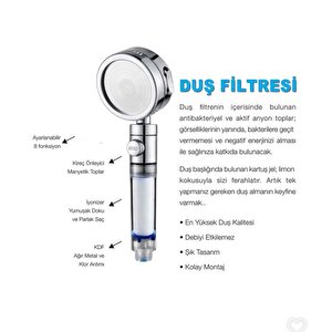 Masaj Özellikli Su Tasarruflu Kireç Önleyici Özellikli Duş Başlığı (20 Adet Yedek Filtreli)