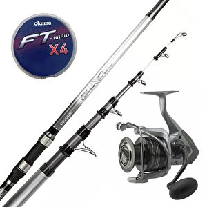 Yekoutdoor Hazır Olta Seti Okuma Wave Power Tele Surf 4.20 Cm 100-200 Gr 5 Parça Surf Kamışı&okuma Tomcat Tmc-8000 (4.8:1) 6+1bb O