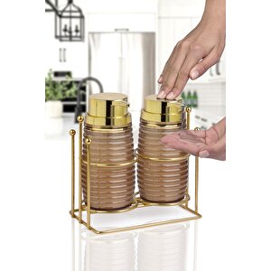 Okyanus Home Gold Standlı Elegans İkili Sıvı Sabunluk