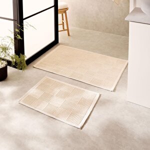 2'li Yıkanabilir Pamuklu Ekru Renk Dama Desen Paspas 1 Adet 40 X 60 / 60 X 90 Cm