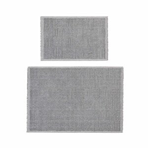2'li Yıkanabilir Pamuklu Gri Renk Dama Desen Paspas 1 Adet 40 X 60 / 60 X 90 Cm