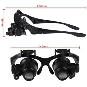 Gözlük Modeli 10x 15x 20x 25x Lens 2 Led Işıklı Büyüteç