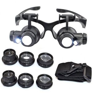 Gözlük Modeli 10x 15x 20x 25x Lens 2 Led Işıklı Büyüteç 9892g